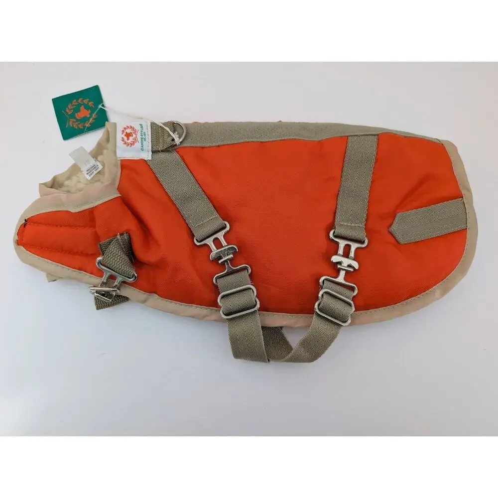 Canine Styles Size 12 Winter Dog Coat with Built In Harness Orange Sherpa Lined